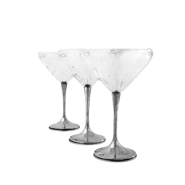 Art Deco Sterling Silver and Cut Cristal Handmade Champaign Glasses, Spain, 1940s, Set of 3 For Sale - Image 18 of 18