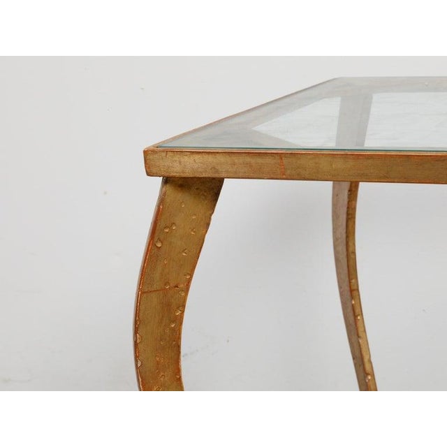 French Mid-Century Gilt Metal Side Table With Square Glass Top and Cabriole Legs For Sale - Image 9 of 10