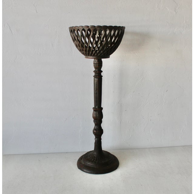Vintage French Style Cast Iron Basket Pedestal Plant Stand For Sale - Image 11 of 12