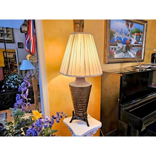 Mid-Century Modern Mid-Century Modern Walnut Large Berman Pleated Table Lamp With Shade For Sale - Image 3 of 12