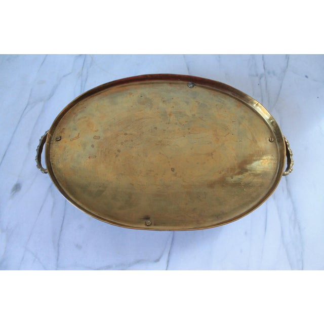 Vintage Oval Faux Bamboo Brass Serving Tray W/ Set of Four Brass Champagne Coupes For Sale - Image 9 of 12