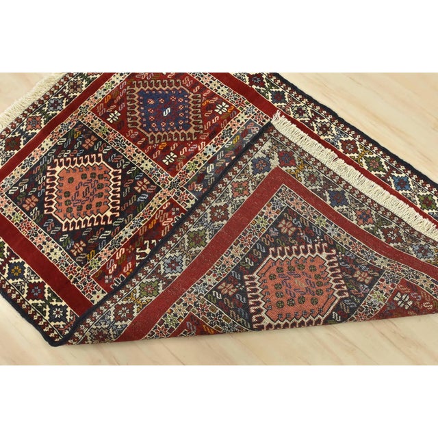Yalameh Rug 3'5'' X 4'11'' Red Wool Vintage Tribal Hand-Knotted Oriental Carpet For Sale - Image 11 of 12
