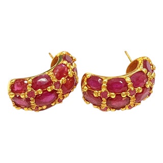 Bochic “Orient” Vintage Natural Bubble Ruby Earrings 18K Gold & Silver For Sale