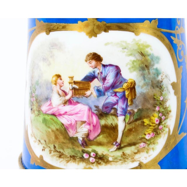 French Bleu Céleste Sèvres Vase Lamps, 19th Century, Set of 2 For Sale - Image 5 of 18