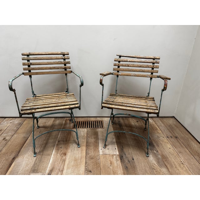 Rustic European Classic Vintage French Bistro Chairs - a Pair For Sale - Image 3 of 15