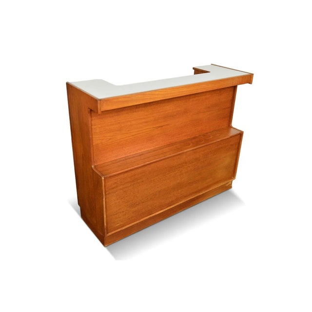 Wood Mid 20th Century Freestanding Teak Cocktail Bar With White Laminate Top For Sale - Image 7 of 10