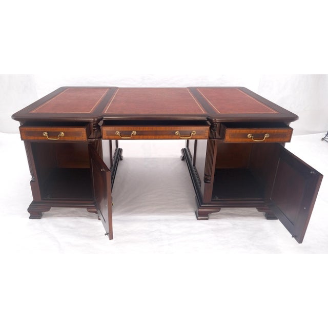 Large Double Pedestal Embossed Leather Top Mahogany Partners Desk MINT For Sale - Image 13 of 14