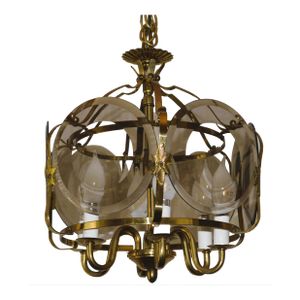 Six Arm Brass Smoked Glass Disc Lenses Petite Chandelier