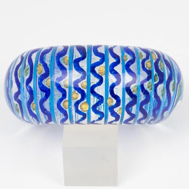Plastic Christophe Gallard Massive Lucite Bracelet with Blue and Gold Decor For Sale - Image 7 of 9
