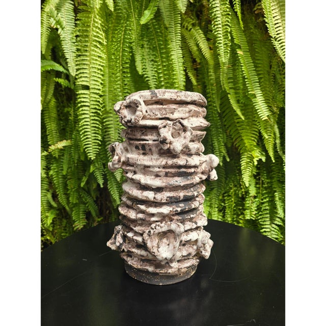 13.8" Modernist Black and White Sculpture Ceramic Vase For Sale - Image 9 of 10