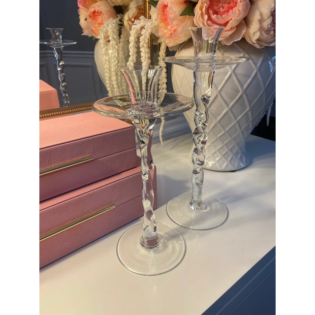 Modern Abigails Twisted Glass Candlesticks- a Pair For Sale - Image 3 of 5