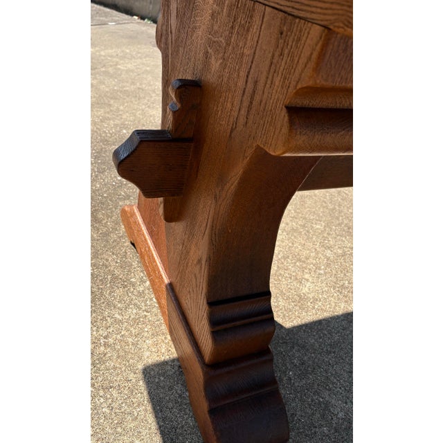 Vintage Solid Plank Trestle Oak Farm Dining Table For Sale - Image 10 of 12