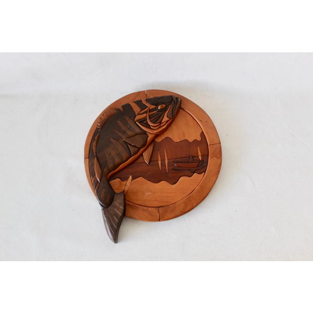 Vintage Intarsia Wood Fish and Lake Scene Wall Art For Sale In Miami - Image 6 of 9