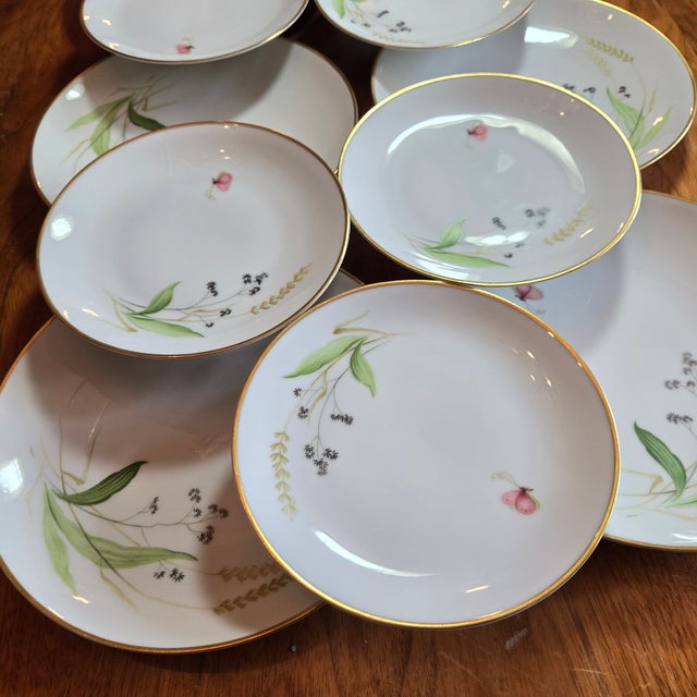 White Gold Rimmed Wildflower Plates- Set of 12 For Sale - Image 8 of 10