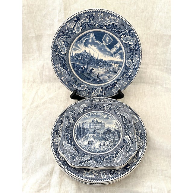1950s Johnson Brothers Historic America Blue Dinner Plates-A Set For Sale - Image 5 of 5