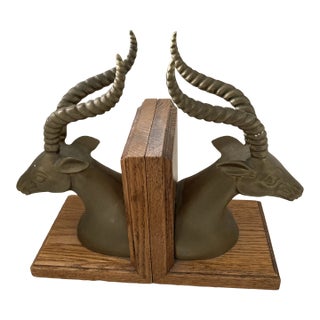 1970s Hollywood Regency Gazelle Dolbi-Cashier Style Brass Bookends- a Pair For Sale