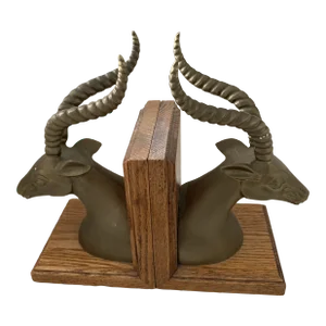1970s Hollywood Regency Gazelle Dolbi-Cashier Style Brass Bookends- a Pair