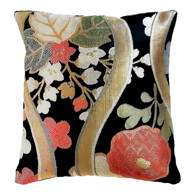 Early 20th Century Japanese Silk Obi Accent Pillow For Sale