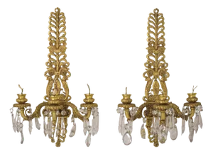 Bronze and Cut Glass Wall-Mounted Chandeliers, Set of 2