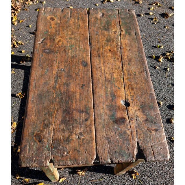 18th or 19th Century Rustic Primitive Farmhouse Table in Old Green Paint For Sale - Image 9 of 18