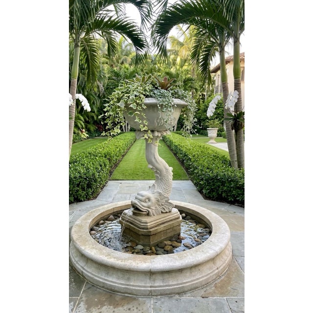 Vintage Neoclassical Cast Stone Fish Pedestal Fountain Planter For Sale - Image 12 of 12