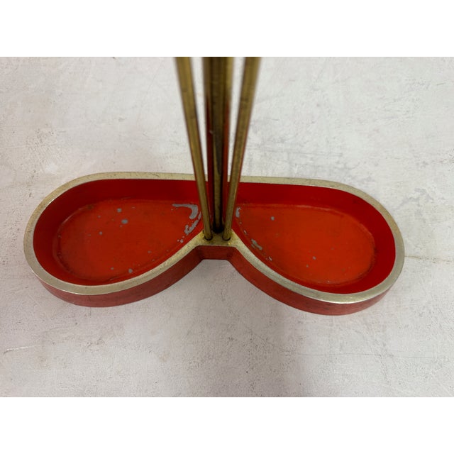 Red Vintage Brass and Red Metal Umbrella Stand, 1950s For Sale - Image 8 of 9