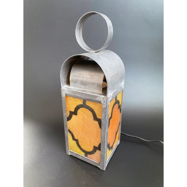 19th C. Antique Tin Converted Lantern With Mica Isinglass Moroccan Panels For Sale - Image 13 of 13