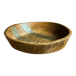 1900s Antique Wooden Bowl, Distressed For Sale