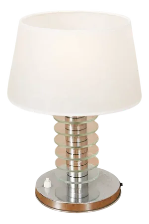 Table Lamp with Chrome-Plated Metal Base, Chrome-Plated Metal Rods with Glass Rings, 1920s