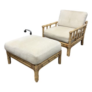 Vivai Del Sud for Wicker Works Italian Bamboo Armchair + Ottoman, Vintage For Sale