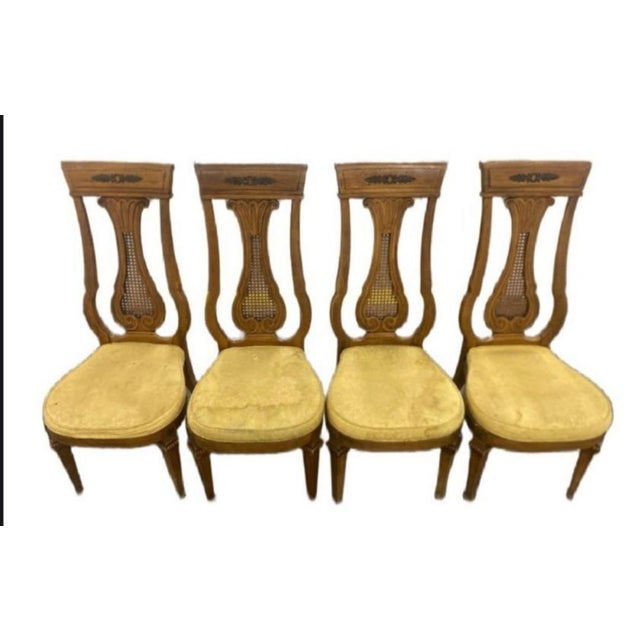 Set of 4 — Thomasville "Avenue" Collection Lyre-Back Cane Dining Chairs | c.1963 | Original Label For Sale - Image 11 of 11