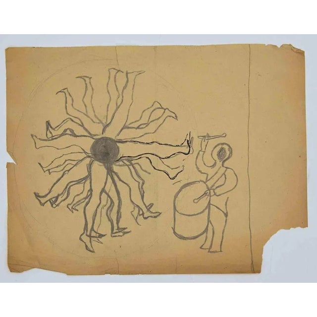 Tambourine Man is an original watercolour Drawing realized by Mino Maccari in mid-20th century. Good condition on a...