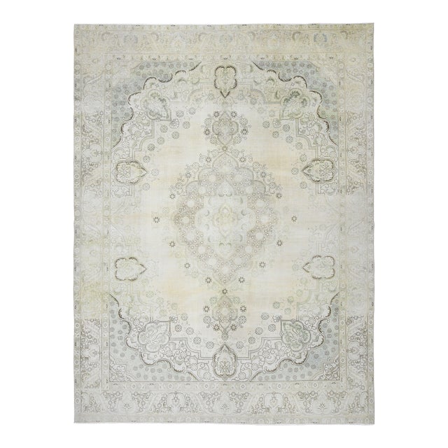 1970s Vintage Persian Handmade Wool Cotton Beige Area Rug For Sale