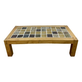 Coffee Table in Elm and Stoneware from Maison Regain, 1970s For Sale