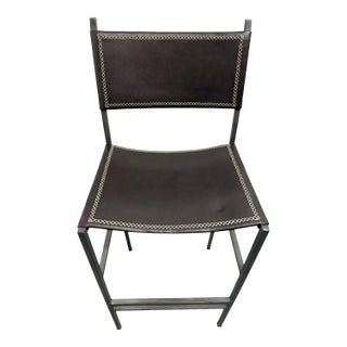 Sol & Luna Brown Leather and Iron Bar Stool, Showroom Sample For Sale