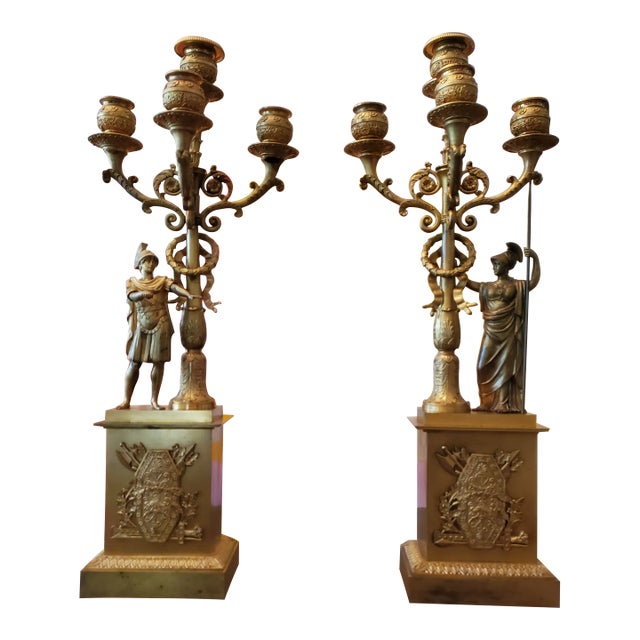 Antique French Empire Bronze Warrior Roman Candelabras - a Pair For Sale