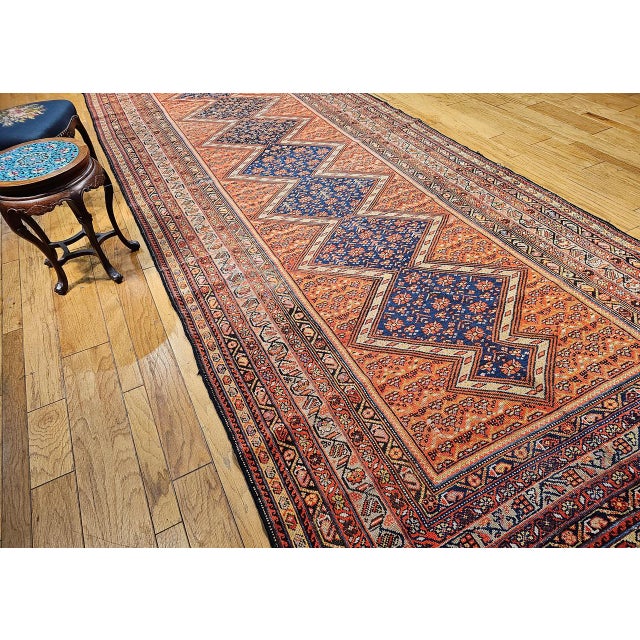 Textile Vintage Persian Malayer Gallery Rug, Hand-Knotted Wool, Geometric Pattern, 7x17, Blue & Brick Red For Sale - Image 7 of 15