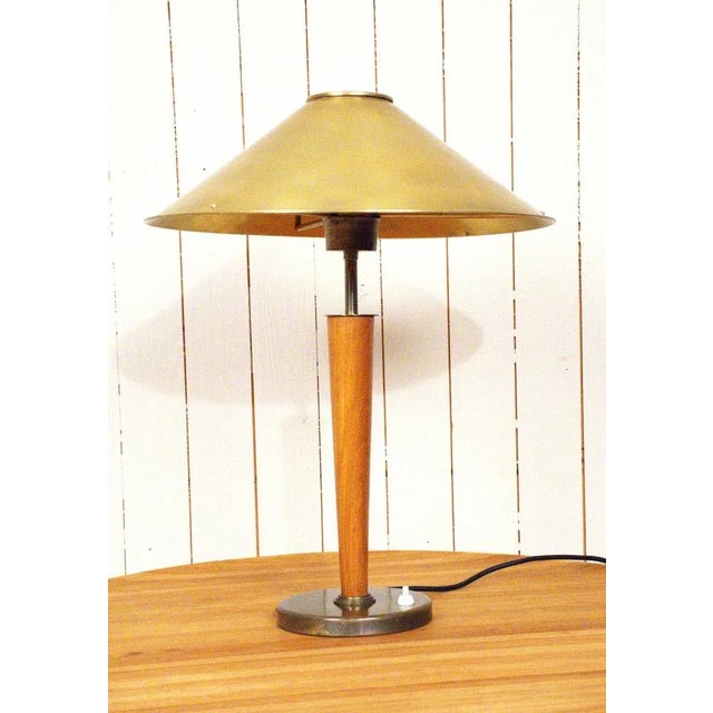 Large Swedish Brass and Oak Table Lamp by Boréns, 1940s For Sale - Image 6 of 13