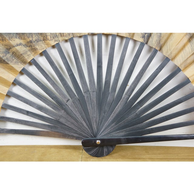 Mid 20th Century Mid 20th Century Chinese Calligraphy Mountain Village Landscape Folding Fan For Sale - Image 5 of 18