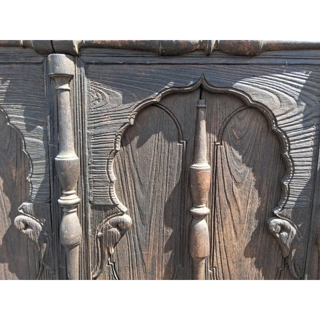 19thc Large Haveli Indian Hand Carved Architectural Door/ Shutter Assembly/ Sculptural For Sale - Image 10 of 16