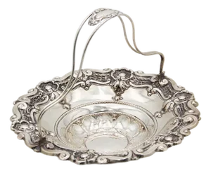 Fruit Bowl in Embossed Silver with Double Wire Handle