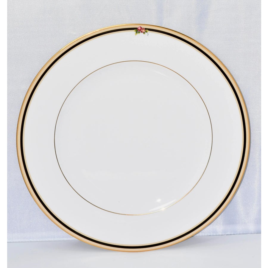 1990s Wedgwood Bone China Clio Black & Gold Rim Dinner Plate