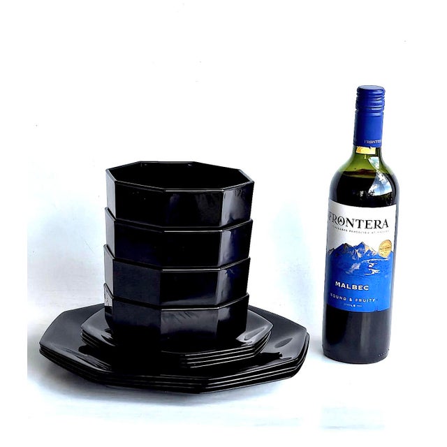 Black 1980s Arcoroc France "Octime" Dinnerware - 26 Piece Set For Sale - Image 8 of 16