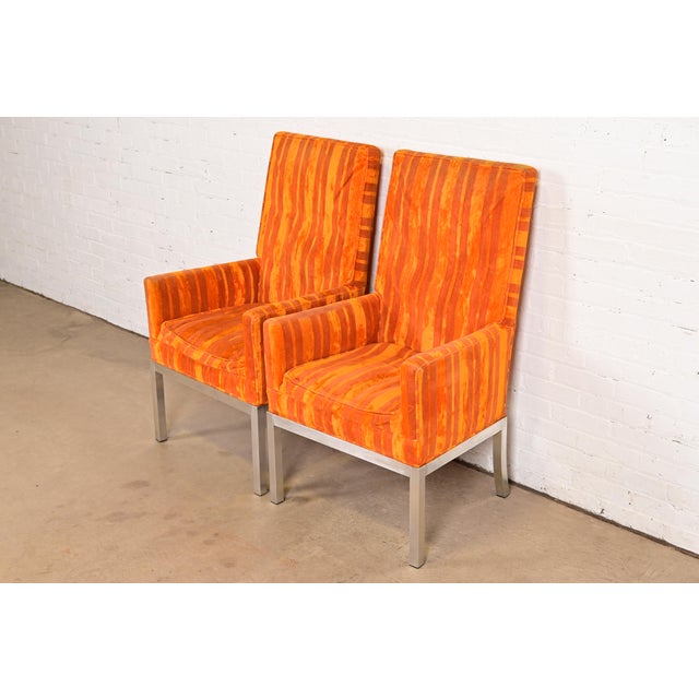 Leon Rosen for Pace Collection Mid-Century Modern Chrome Armchairs or Dining Chairs, Pair For Sale - Image 13 of 13