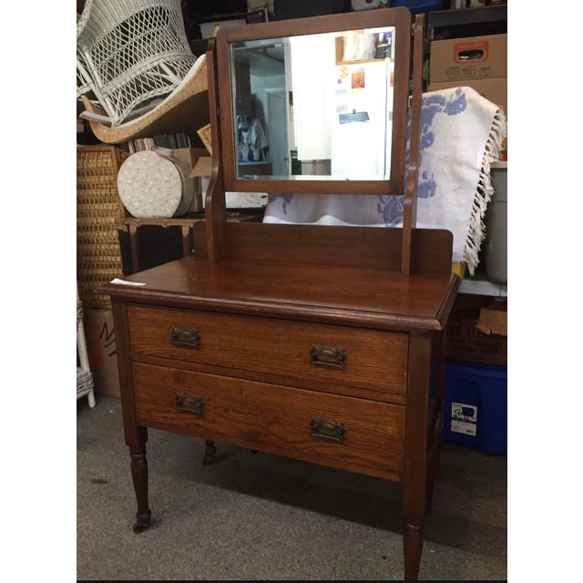 For you Antiques Lover Beautiful English Oak Antique Rolling Vanity With Beveled Swivel Tilt Mirror , Multi Drawer, nice...