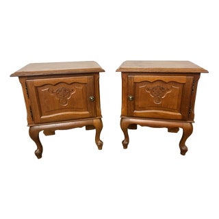 Vintage French Louis Style Oak Bedside Tables, Set of 2 For Sale