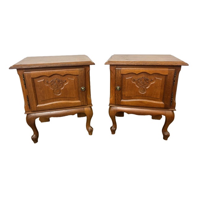 Vintage French Louis Style Oak Bedside Tables, Set of 2 For Sale
