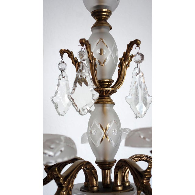 Antique French Brass and Glass Five-Light Chandelier, 1930s For Sale - Image 9 of 14