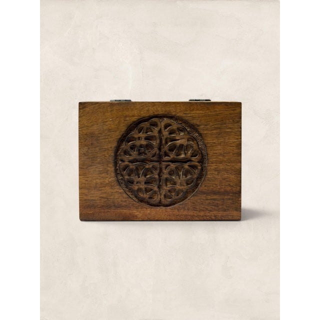 Vintage English Handcrafted Wooden Jewelry Box With Celtic Knot Carving For Sale - Image 10 of 10