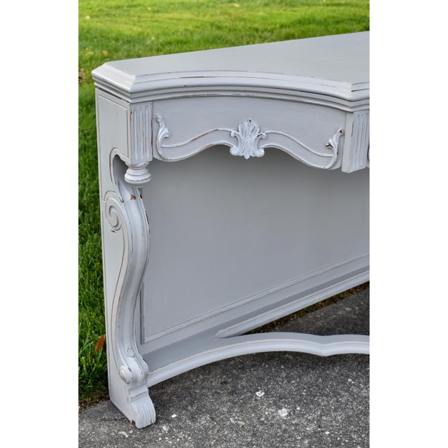 Antique Walnut Carved Hollywood Regency Style Console Table Painted Gray/Distres For Sale - Image 9 of 15